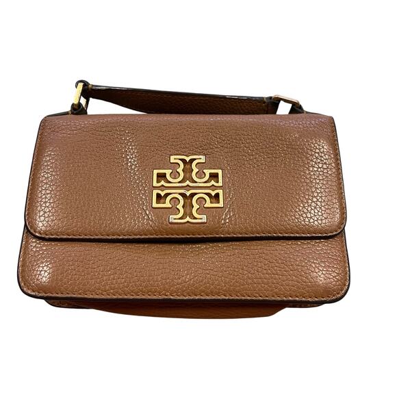 Tory Burch Handbags - Authentic Tory Burch Britten Mini Top Handle Bag Camel Brown Pebbled Leather